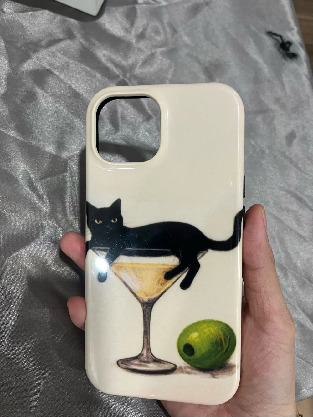 Cat Design Cream Phone Case with Black Cat Graphic